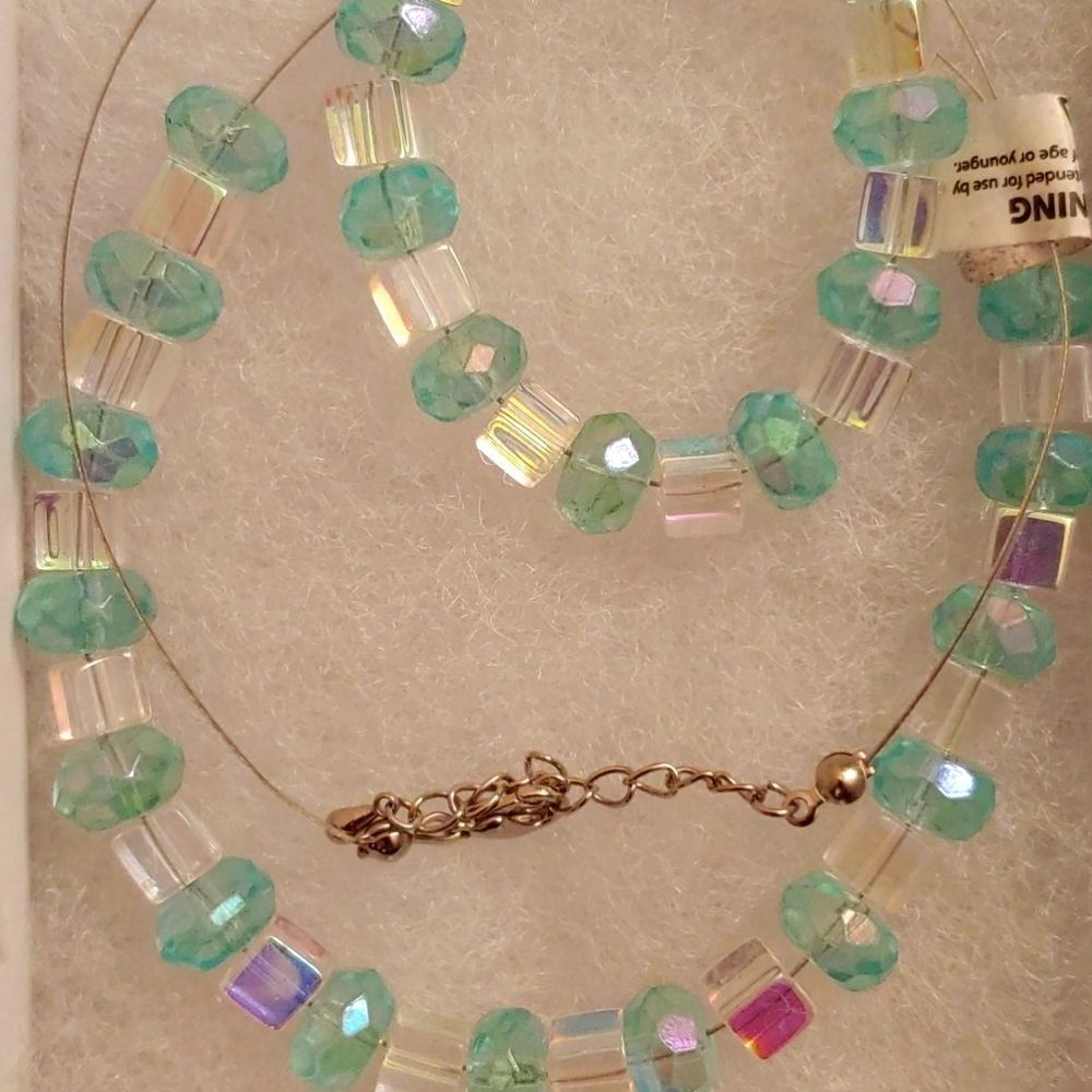 Handmade Necklace & Bracelet SET Glass Turquoise & Iridescent beads